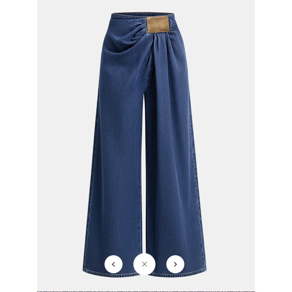 Copied - Copied - Commense Asymmetrical Ruched Denim Wide-Leg Pants Sz M